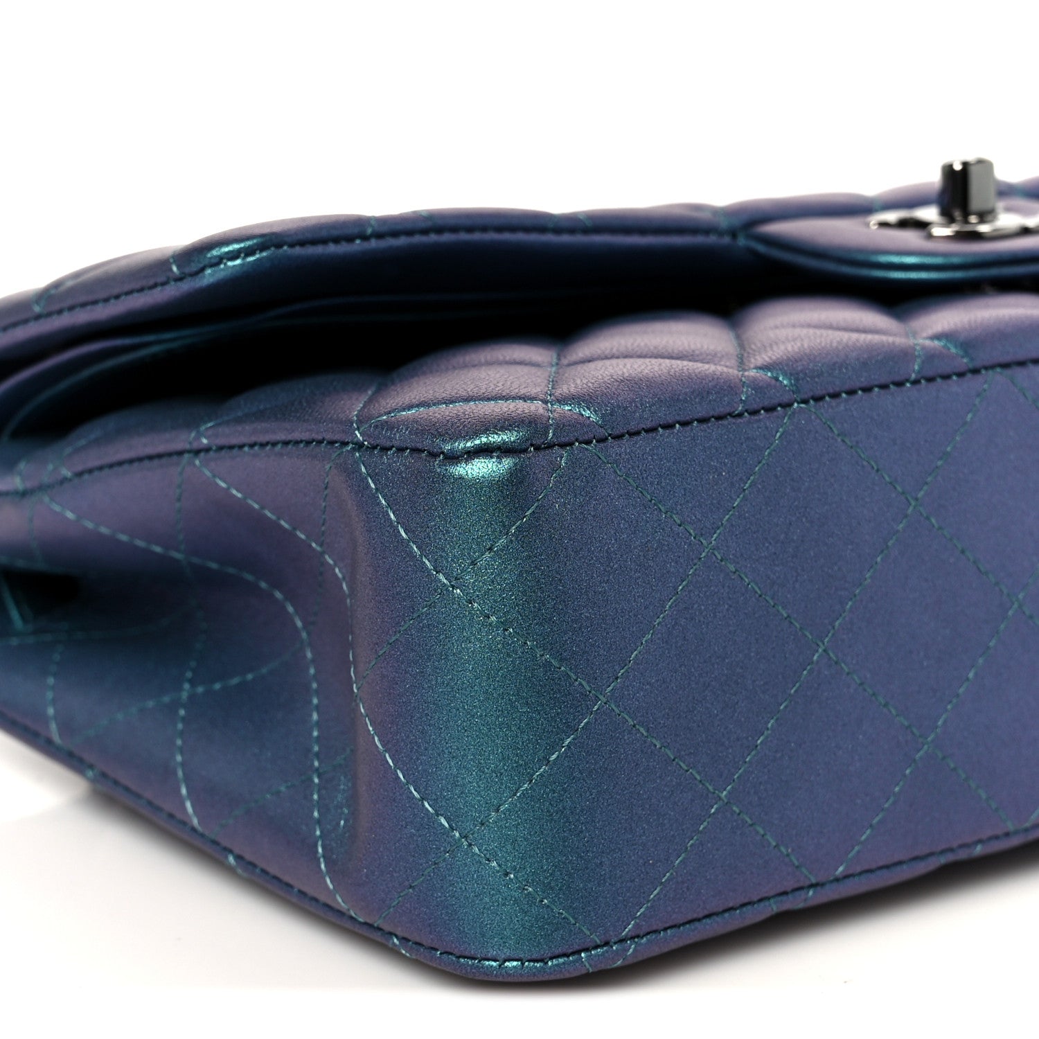 Chanel Metallic Lambskin Quilted Medium Double Flap Turquoise 10 of 11