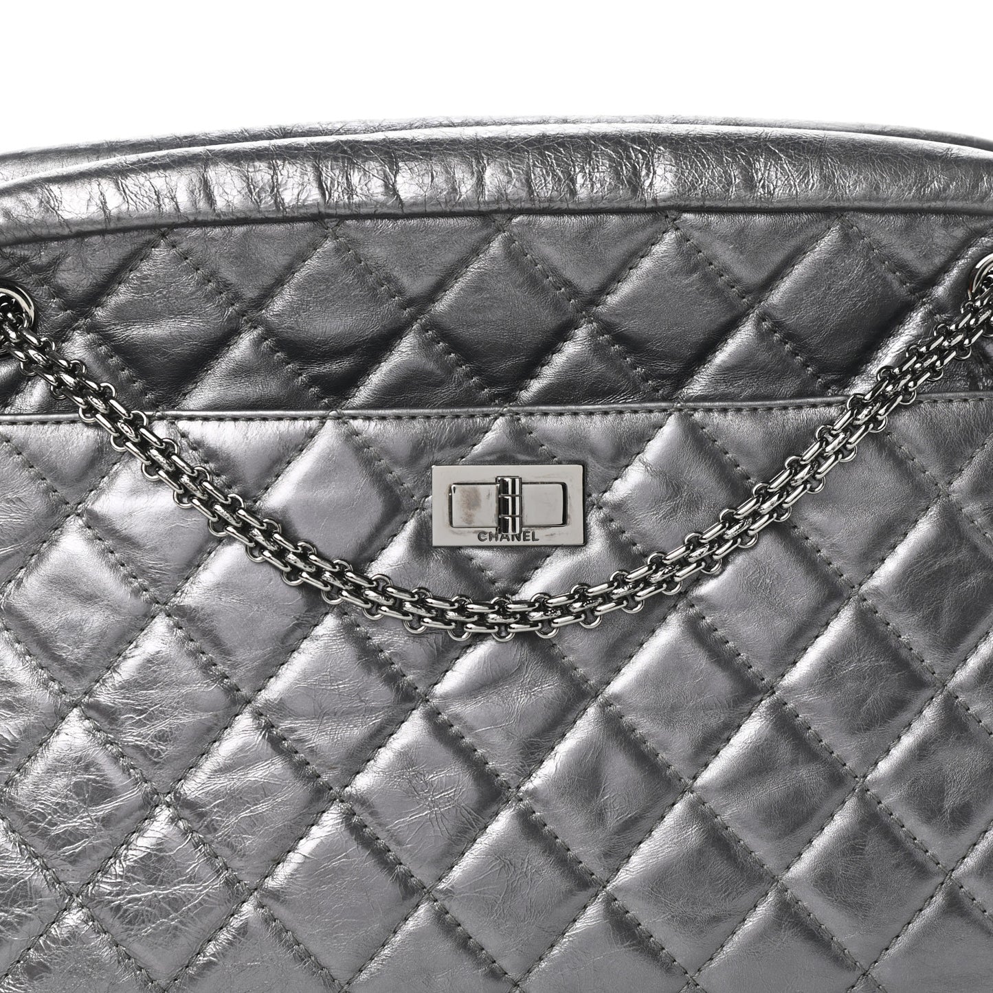 Metallic Aged Calfskin Quilted Large Reissue Camera Case Silver