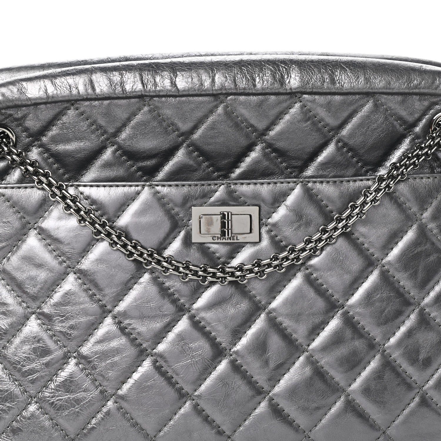 Chanel Metallic Aged Calfskin Quilted Large Reissue Camera Case Silver 8 of 10