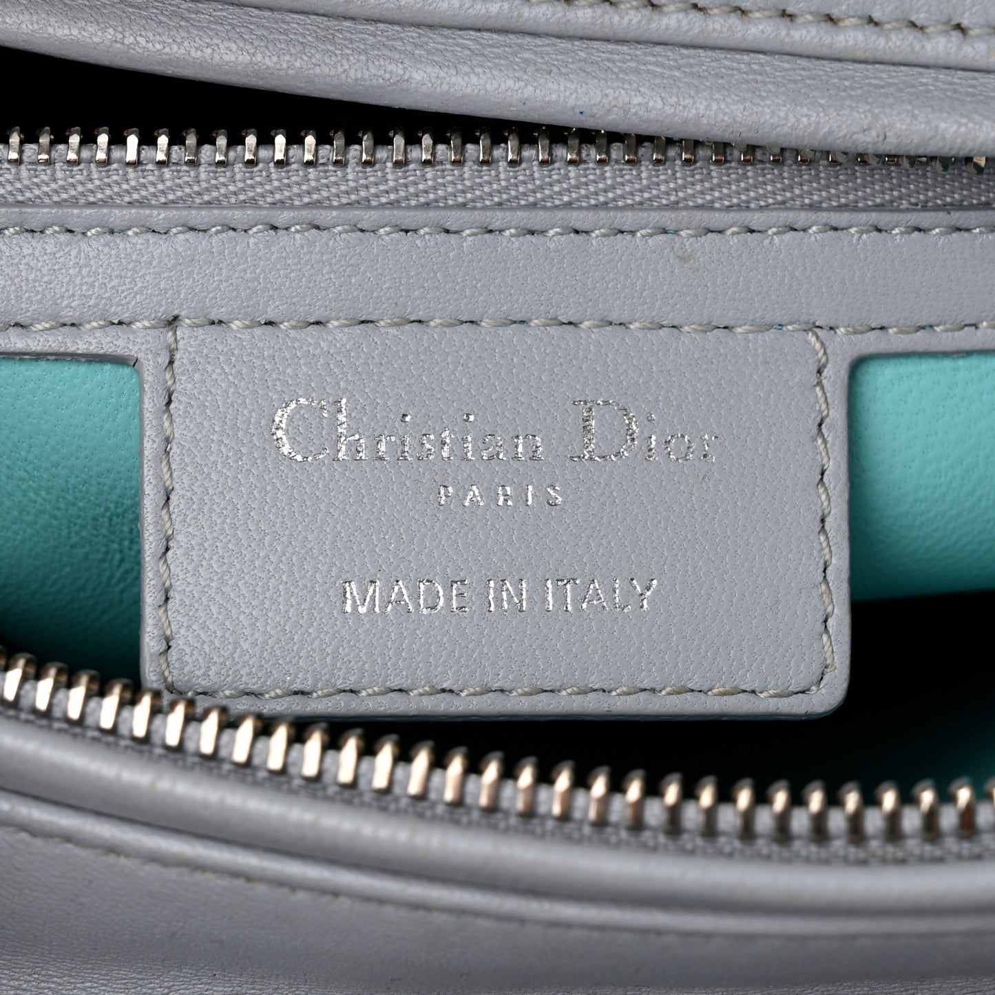 Lambskin Cannage Large Lady Dior Grey Turquoise