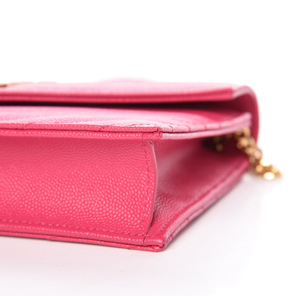 Saint Laurent Grain De Poudre Matelasse Chevron Monogram Envelope Chain Wallet Bubblegum 6 of 12