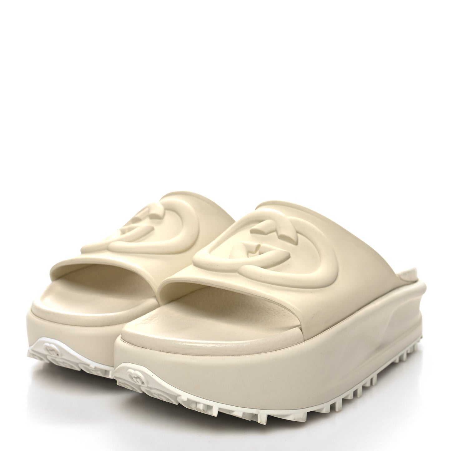 Soft Rubber Womens Interlocking G Platform 42mm Slide Sandals 38 Off White