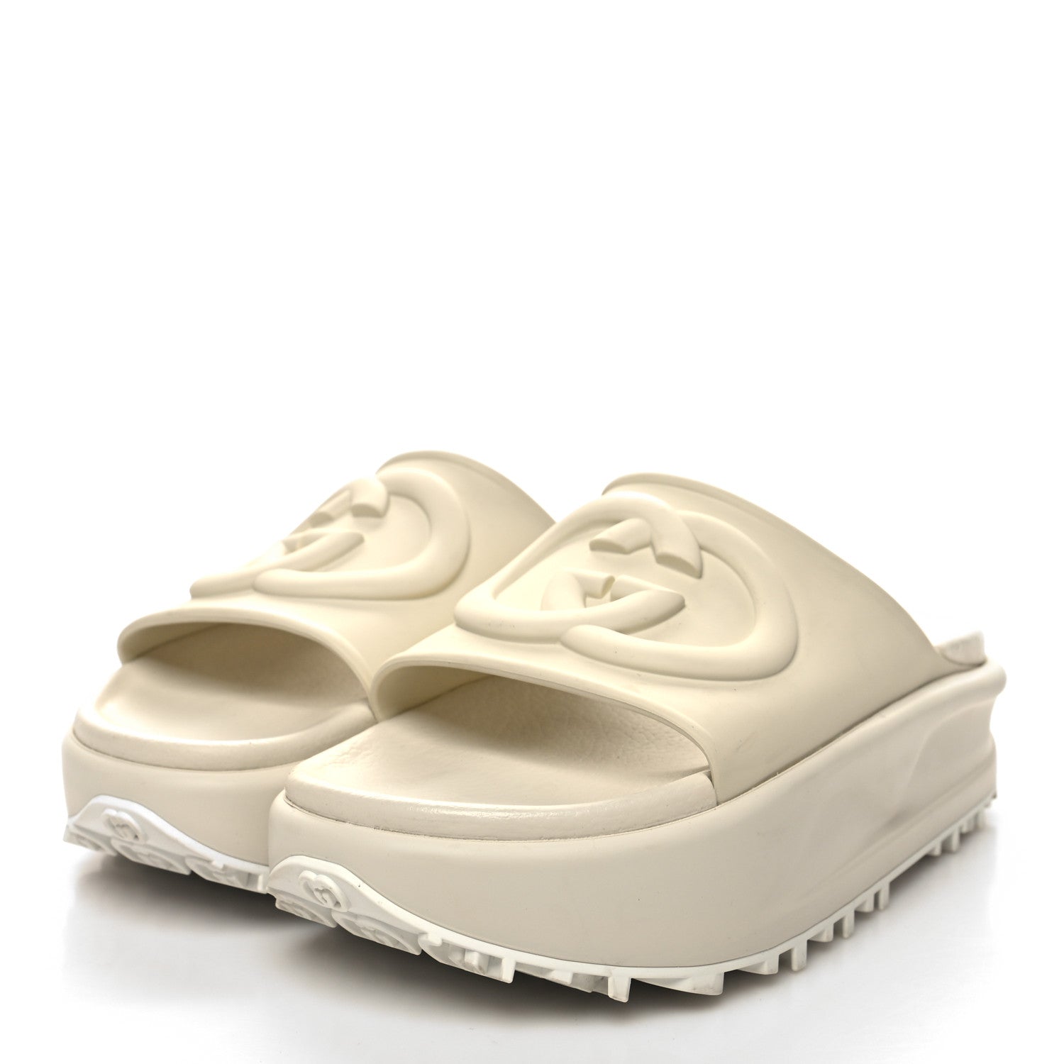 Gucci Soft Rubber Womens Interlocking G Platform 42mm Slide Sandals 38 Off White 3 of 8