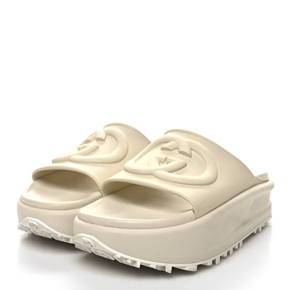 Gucci Soft Rubber Womens Interlocking G Platform 42mm Slide Sandals 38 Off White 3 of 8