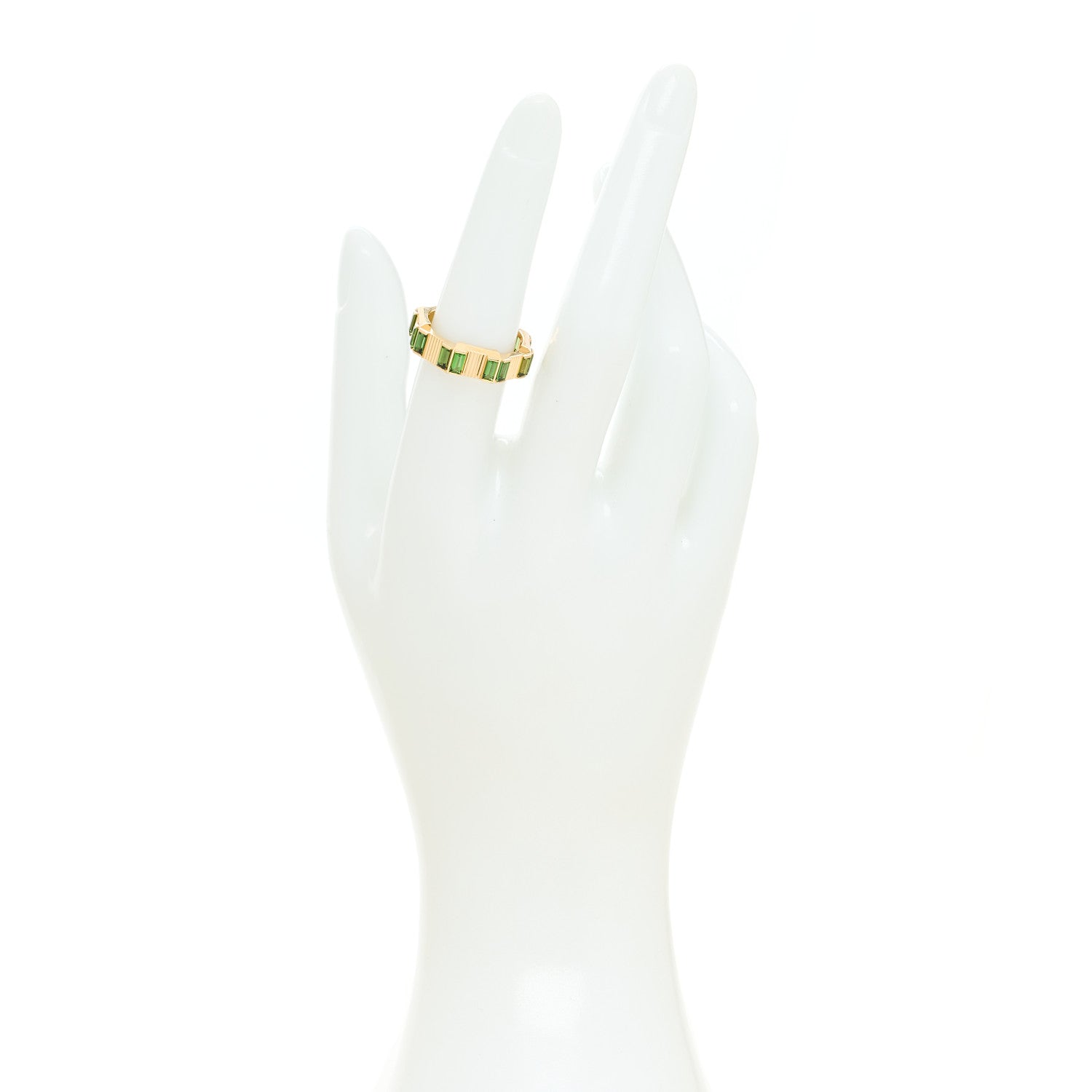 Gucci 18K Yellow Gold Green Tourmaline 7mm Link to Love Ring 54 6.75 3 of 7