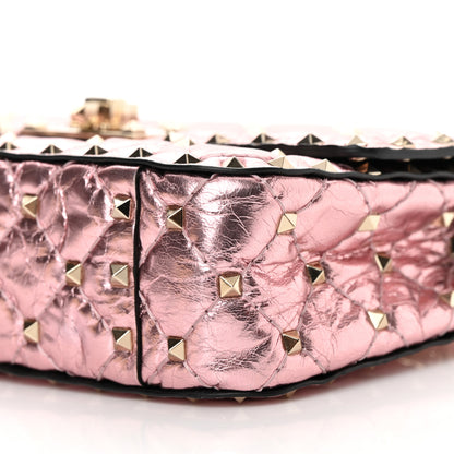 Valentino Garavani Metallic Wrinkled Lambskin Small Rockstud Spike Shoulder Bag Lipstick 9 of 10