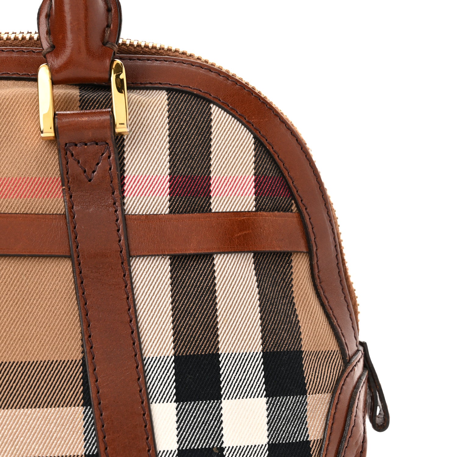 Burberry Bridle Calfskin House Check Small Orchard Bowling Bag Dark Tan 5 of 20