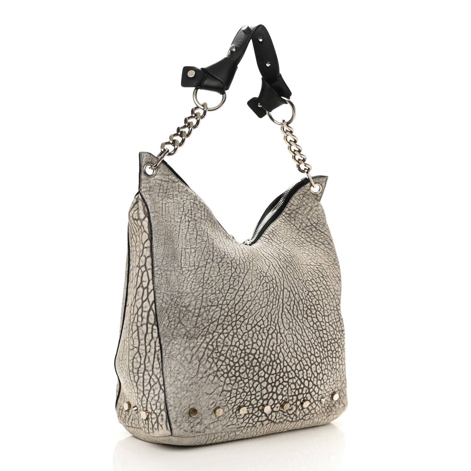 Jimmy Choo Washed Grainy Lambskin Studded Raven Hobo White Black 2 of 7
