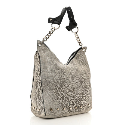 Jimmy Choo Washed Grainy Lambskin Studded Raven Hobo White Black 2 of 7