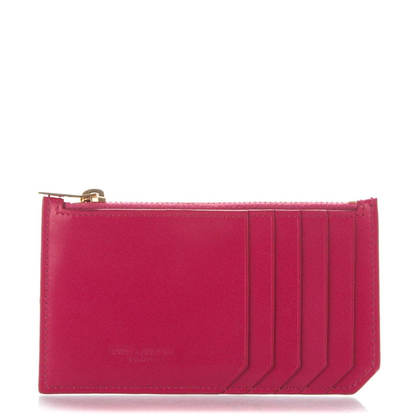 Calfskin 5 Fragments Zip Pouch Card Holder Lipstick Fuchsia
