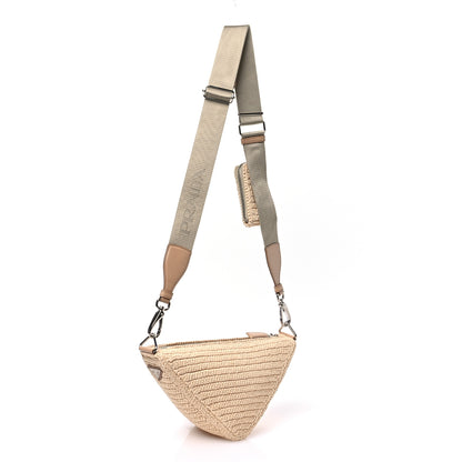 Prada Yarn Raffia Effect Crochet Triangle Shoulder Bag Naturale 3 of 12