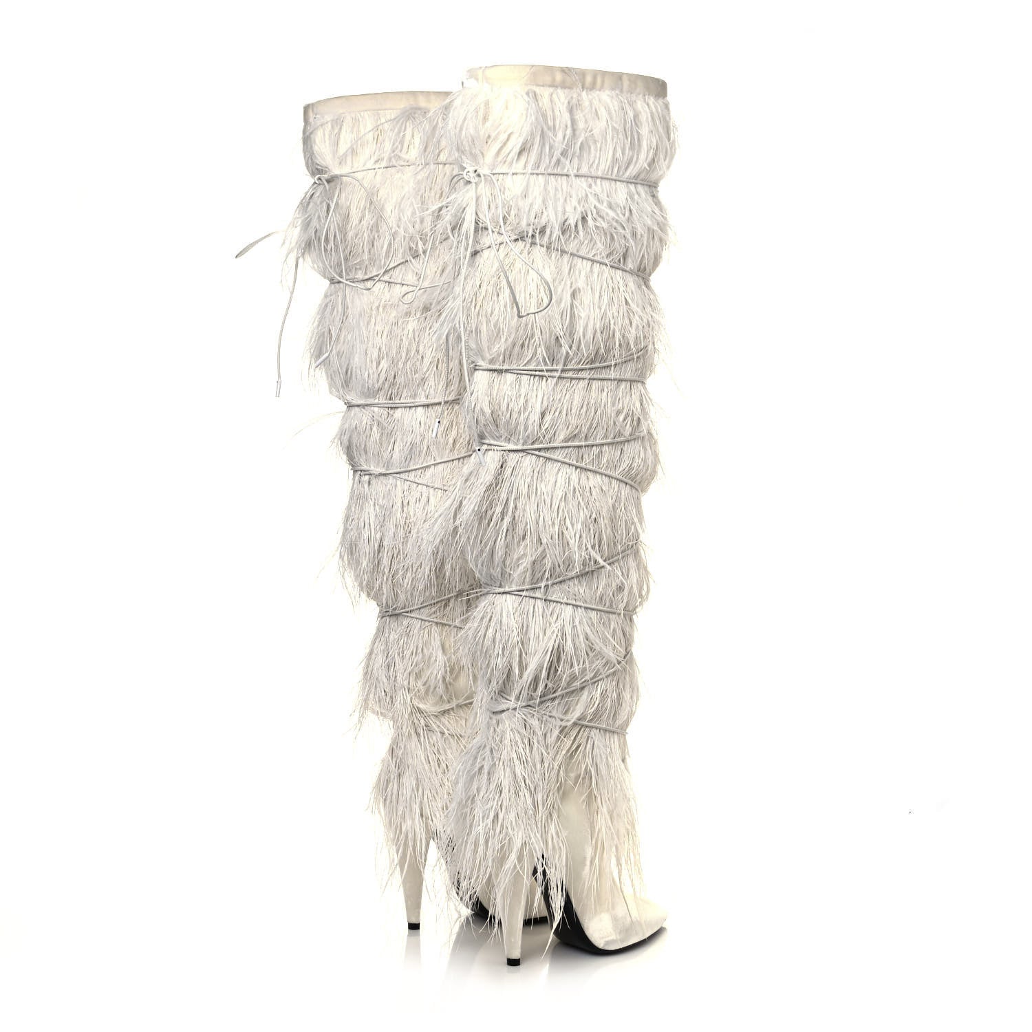 Saint Laurent Veluto Master Ostrich Yeti 110 Over The Knee Boots 38 Blanc Optique 4 of 8