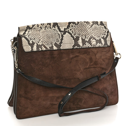 Chloe Snakeskin Suede Medium Faye Shoulder Bag Moka 2 of 10