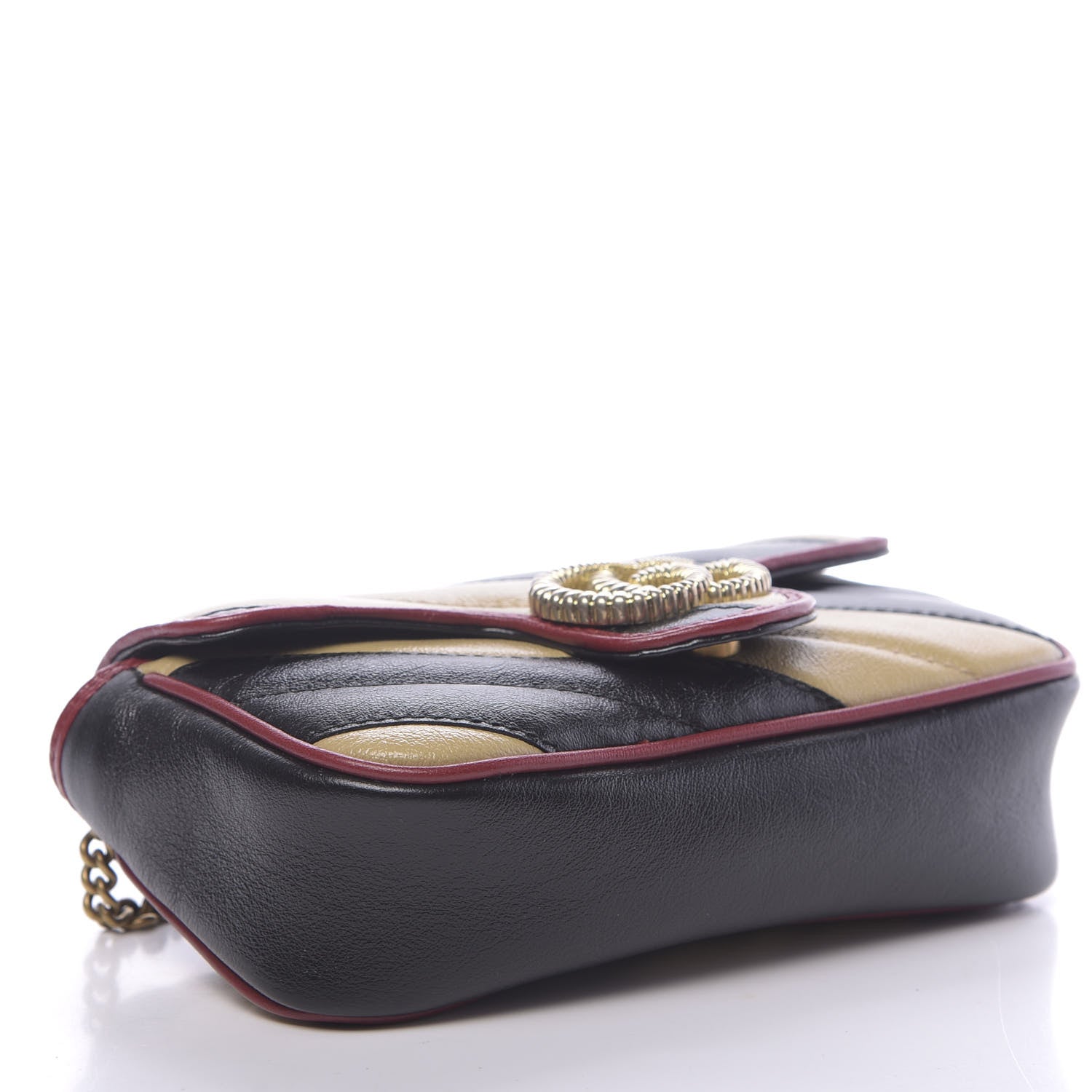 Gucci Vintage Effect Calfskin Matelasse Diagonal Striped Super Mini Torchon GG Marmont Shoulder Bag Black Beige 4 of 11