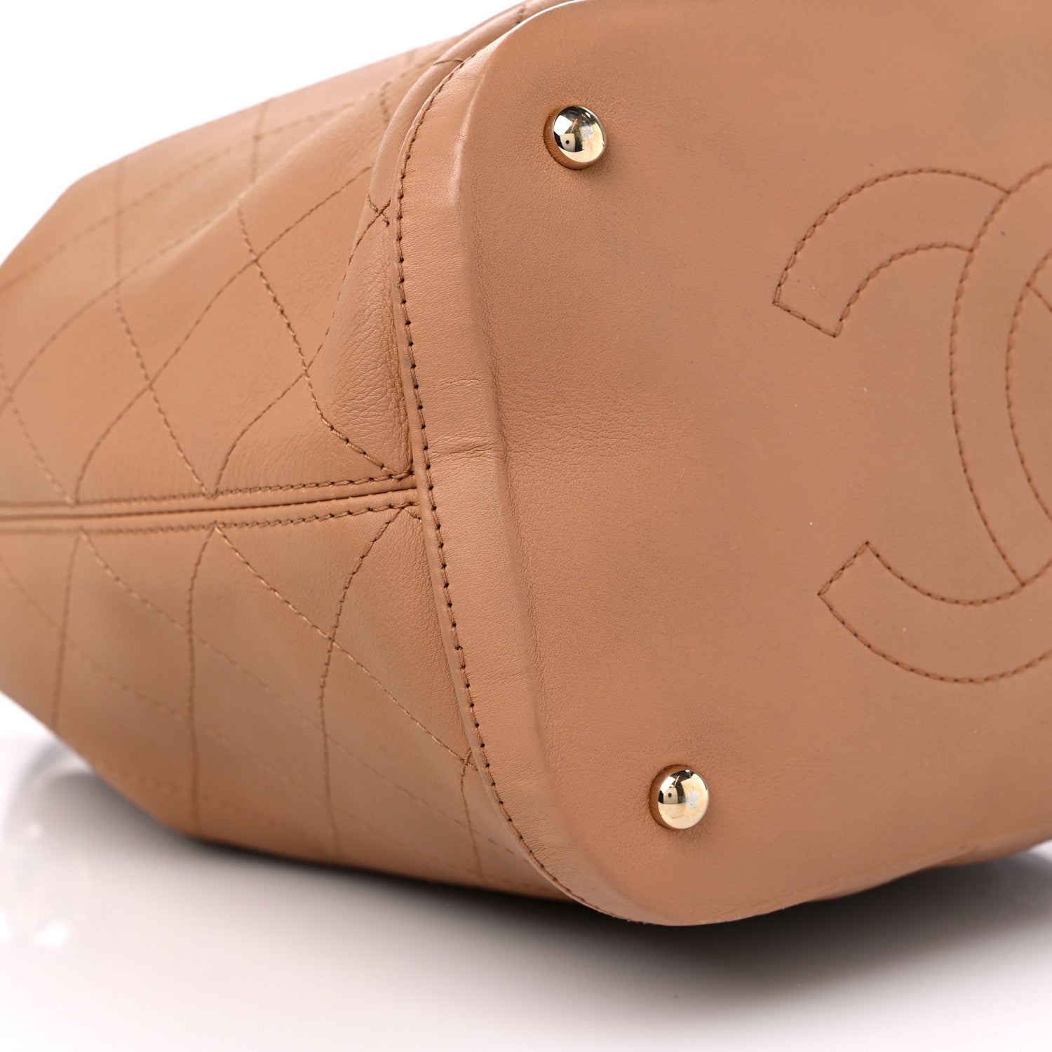 Chanel Calfskin Stitched Chain Top Handle Bucket Bag Light Brown 8 of 12