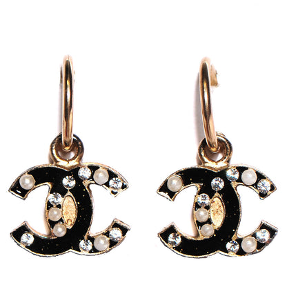 Chanel Pearl Crystal CC Drop Earrings Gold 1 of 5