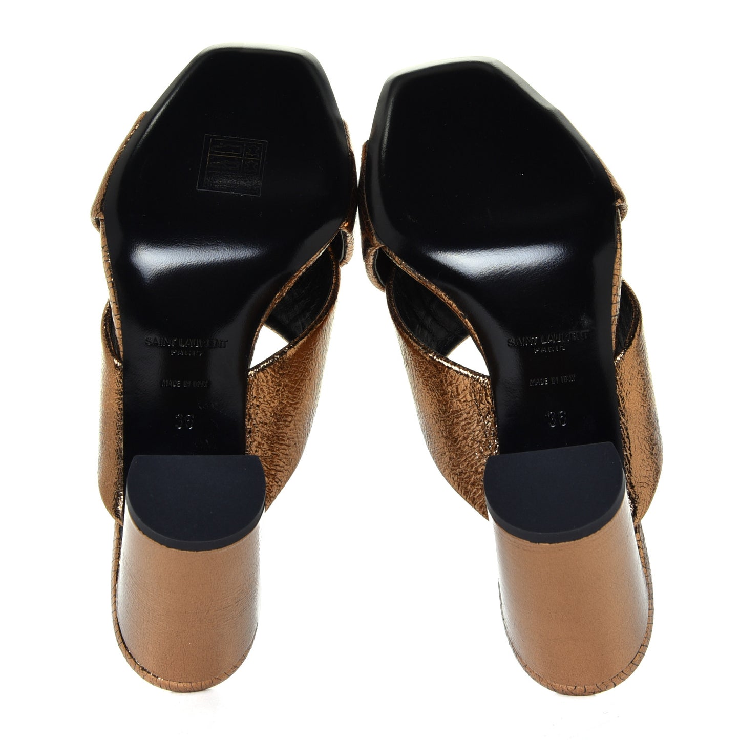 Metallic Supercrack Calfskin LouLou 95 Mule Sandals 36 Chestnut