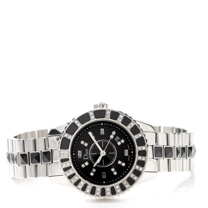 Christian Dior Stainless Steel Diamond Sapphire 33mm Christal Quartz Watch Black 2 of 5