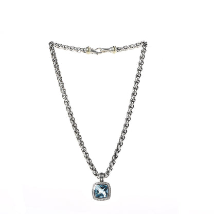 David Yurman Sterling Silver Diamond Blue Topaz 16mm Albion Enhancer Pendant Wheat Chain Necklace 4 of 6
