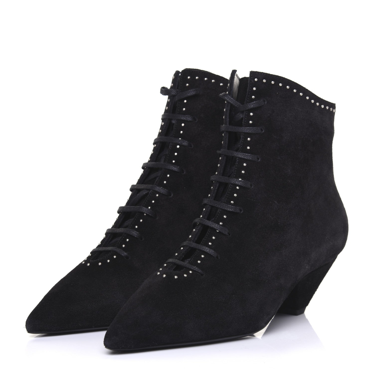 Saint Laurent Suede Blaze Studded Laced Ankle Boots 37 Black 2 of 11