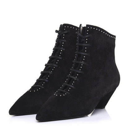 Saint Laurent Suede Blaze Studded Laced Ankle Boots 37 Black 2 of 11
