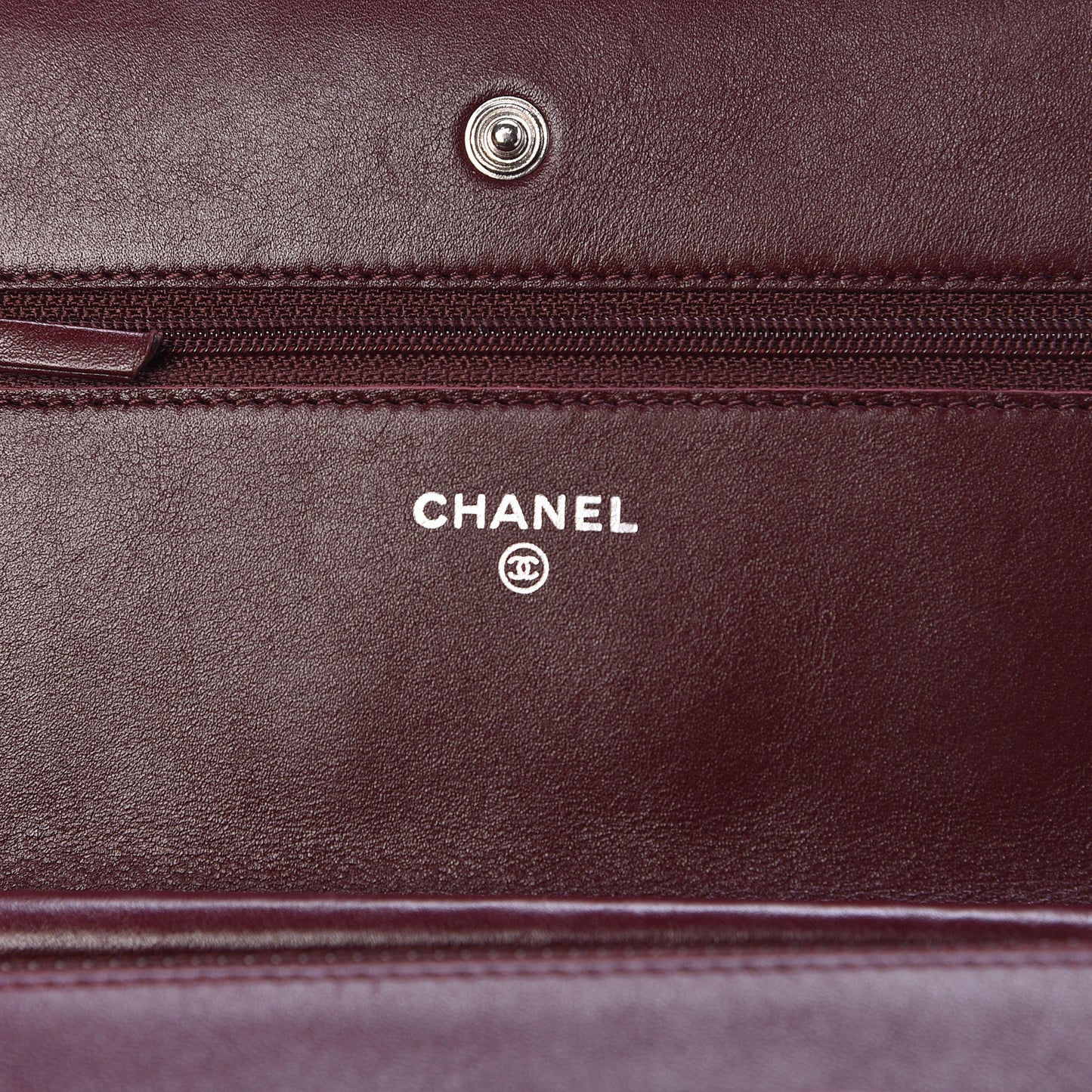 Striated Patent Quilted Wallet on Chain WOC Bordeaux