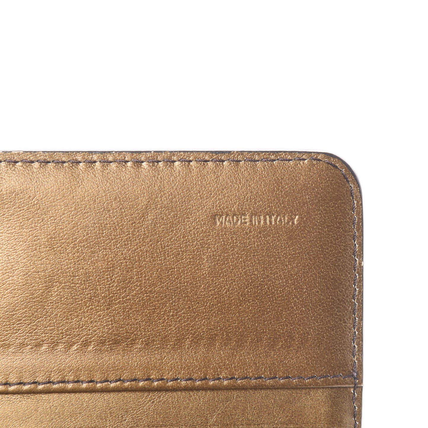 Metallic Calfskin Grommet Studded Flap Wallet Gold