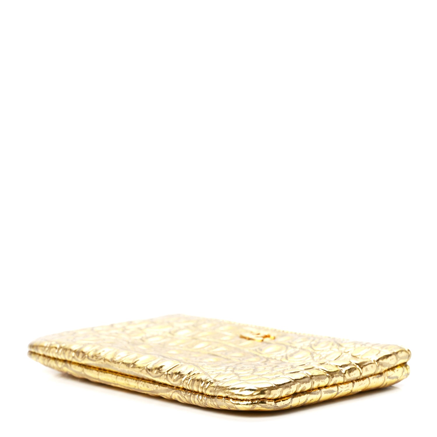 Chanel Metallic Calfskin Crocodile Embossed Cocodile Small Cosmetic Case Gold 9 of 12