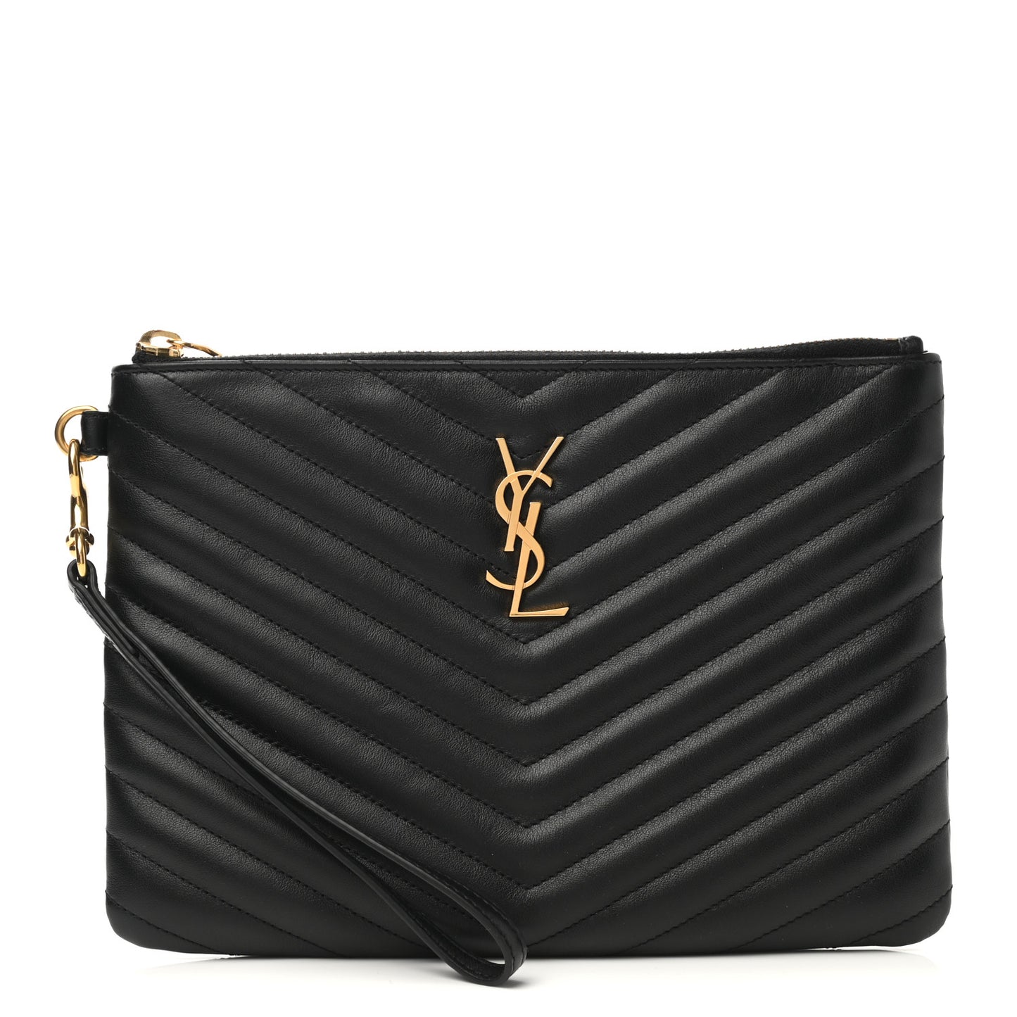Calfskin Matelasse Chevron Monogram A5 Wristlet Black