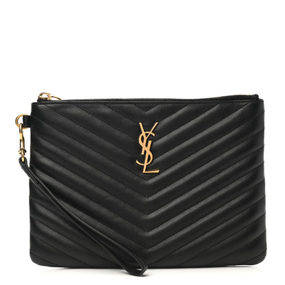 Saint Laurent Calfskin Matelasse Chevron Monogram A5 Wristlet Black 1 of 7