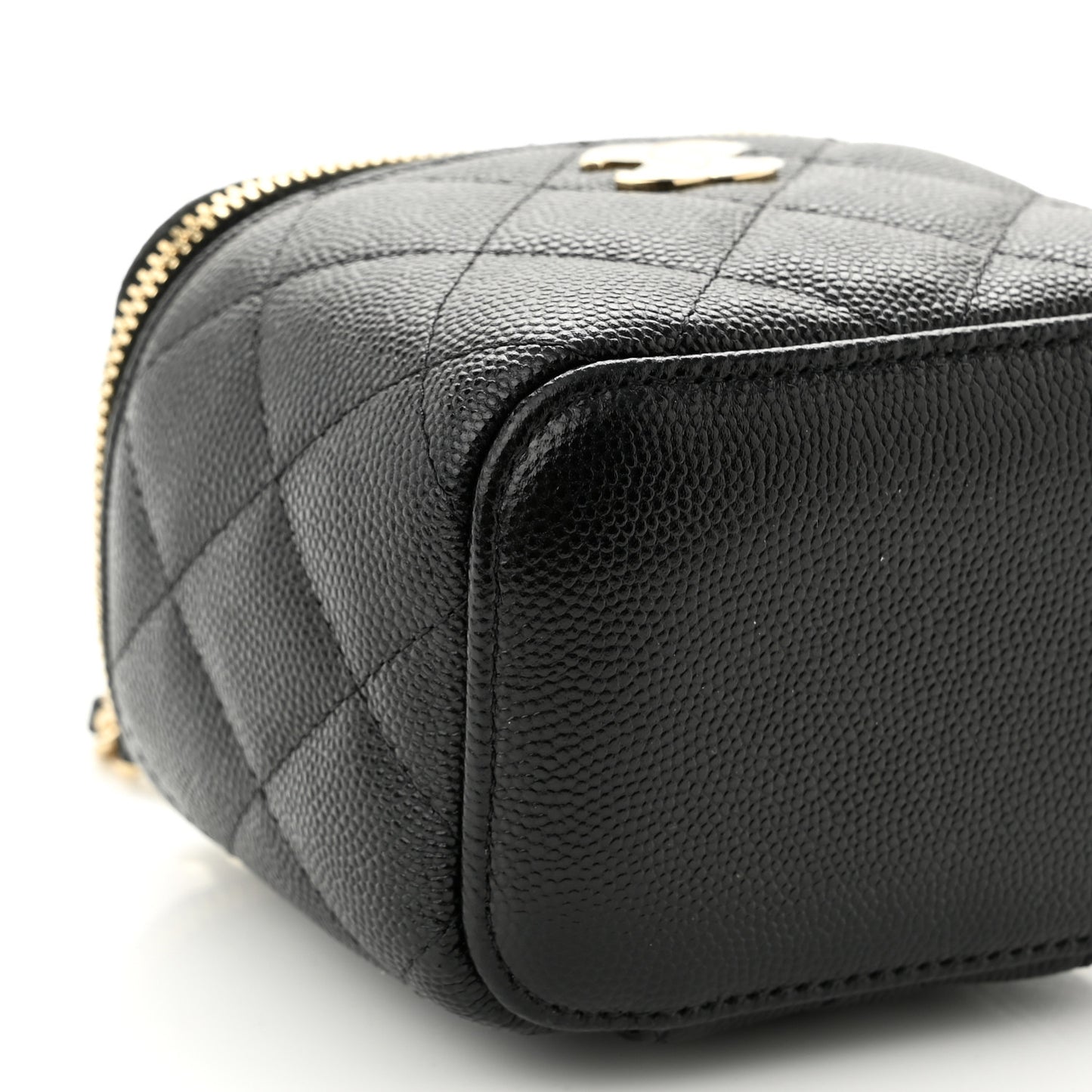 Caviar Quilted Mini Pearl On Top Vanity Case With Chain Black
