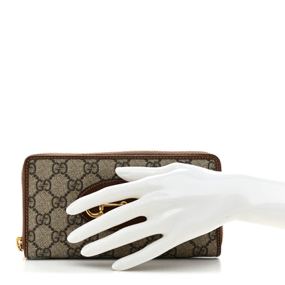 Gucci GG Supreme Monogram Azalea Calfskin Horsebit 1955 Zip Around Wallet Beige Ebony Brown Sugar 2 of 9