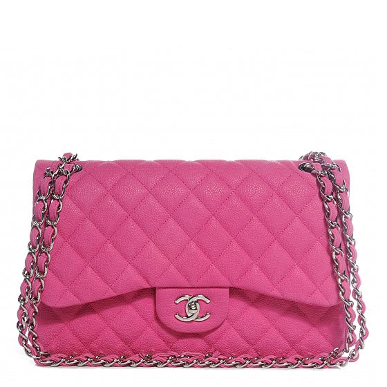 Iridescent Caviar Jumbo Double Flap Hot Pink