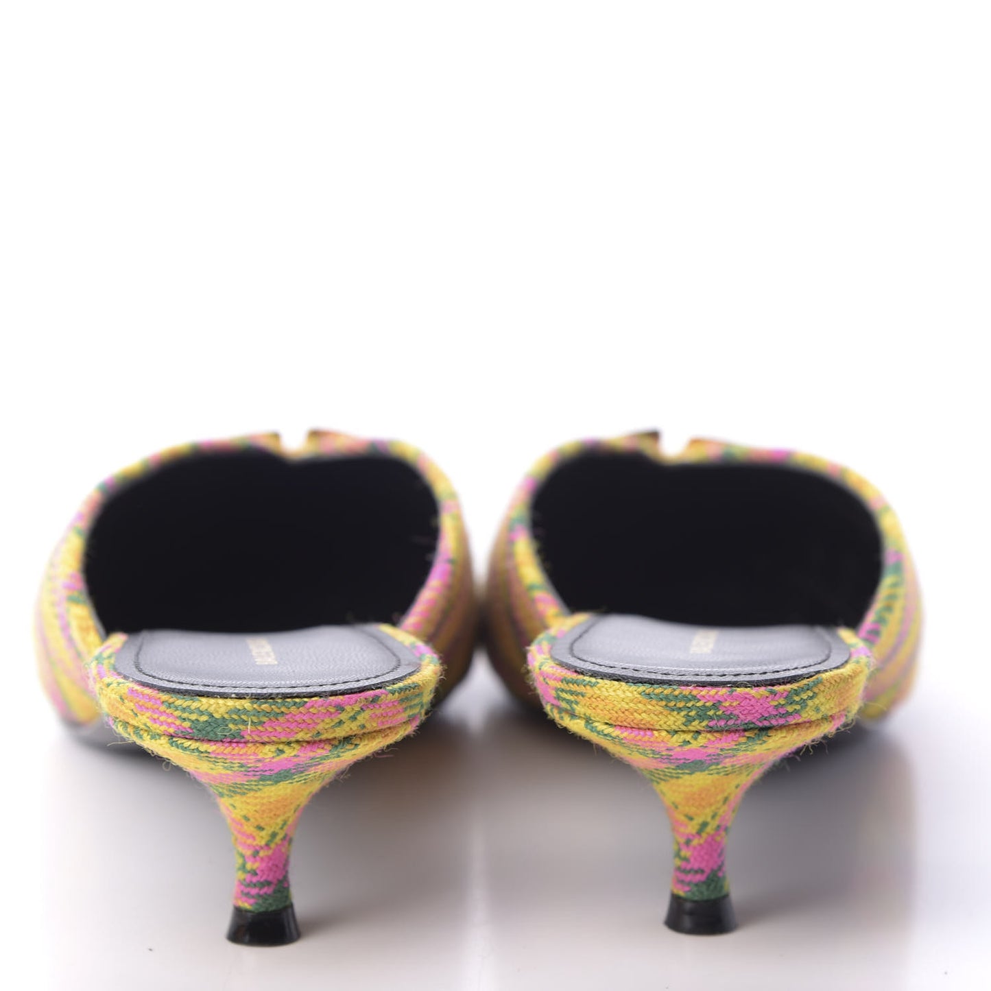 Tweed Plaid BB Knife Pointed Toe 40mm Mules 39 Jaune Rose Fluo