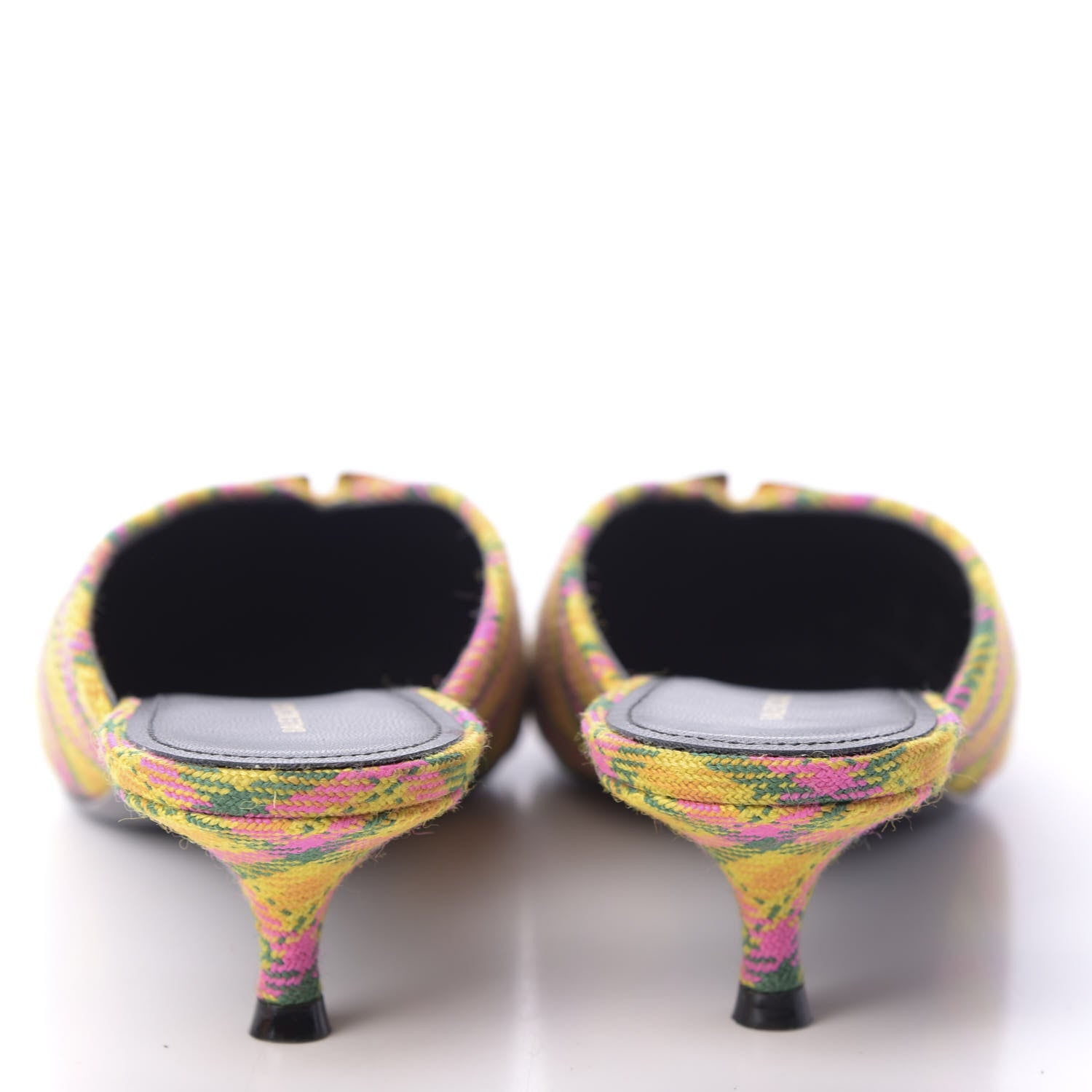 Balenciaga Tweed Plaid BB Knife Pointed Toe 40mm Mules 39 Jaune Rose Fluo 5 of 10