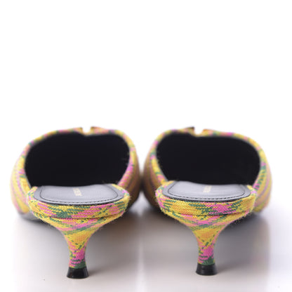 Balenciaga Tweed Plaid BB Knife Pointed Toe 40mm Mules 39 Jaune Rose Fluo 5 of 10