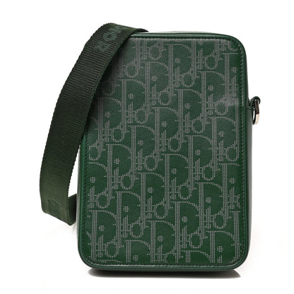 Christian Dior Calfskin Oblique Galaxy Perforated World Tour Messenger Pouch Green White 1 of 8