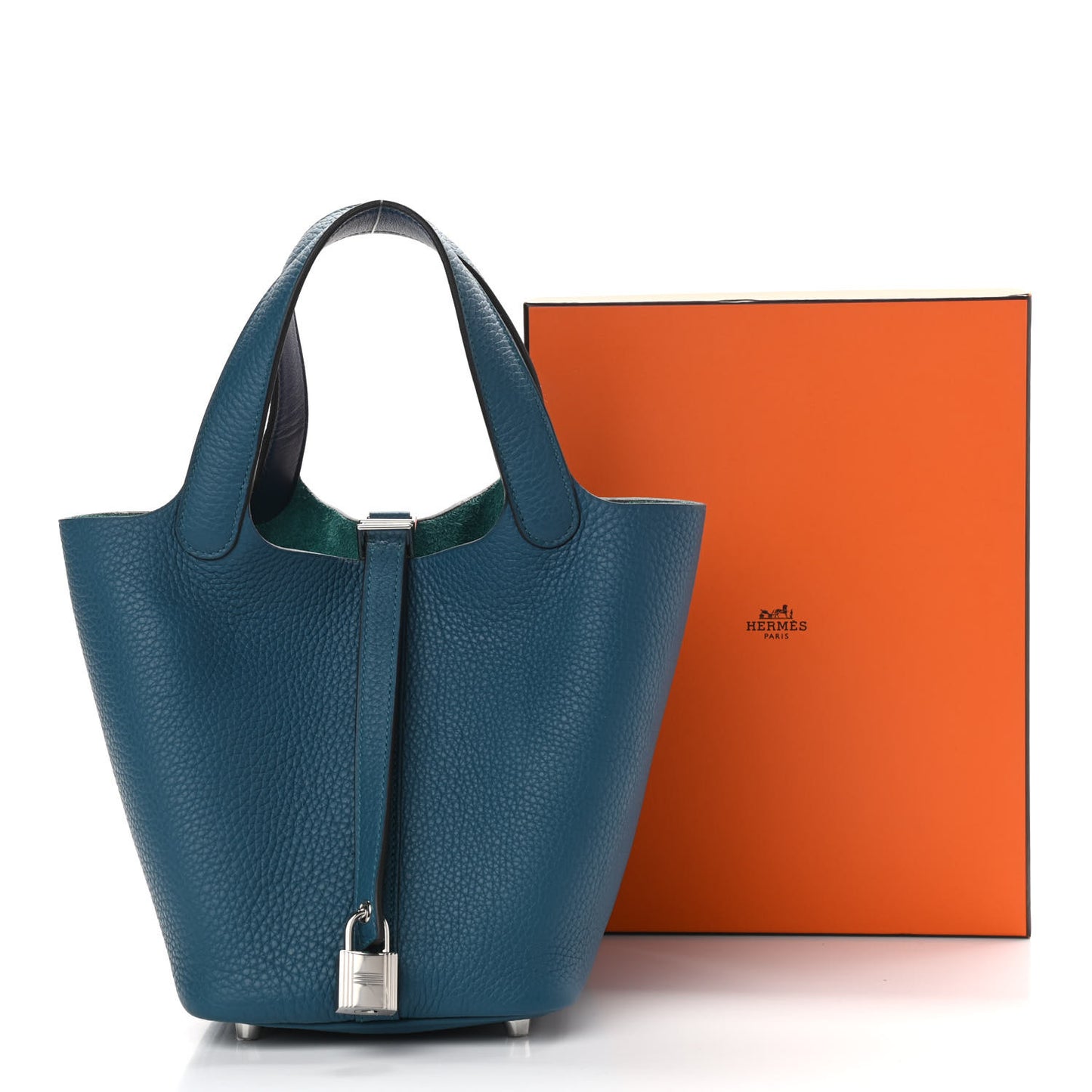 Taurillon Clemence Eclat Picotin Lock 18 PM Vert Bosphore Deep Blue