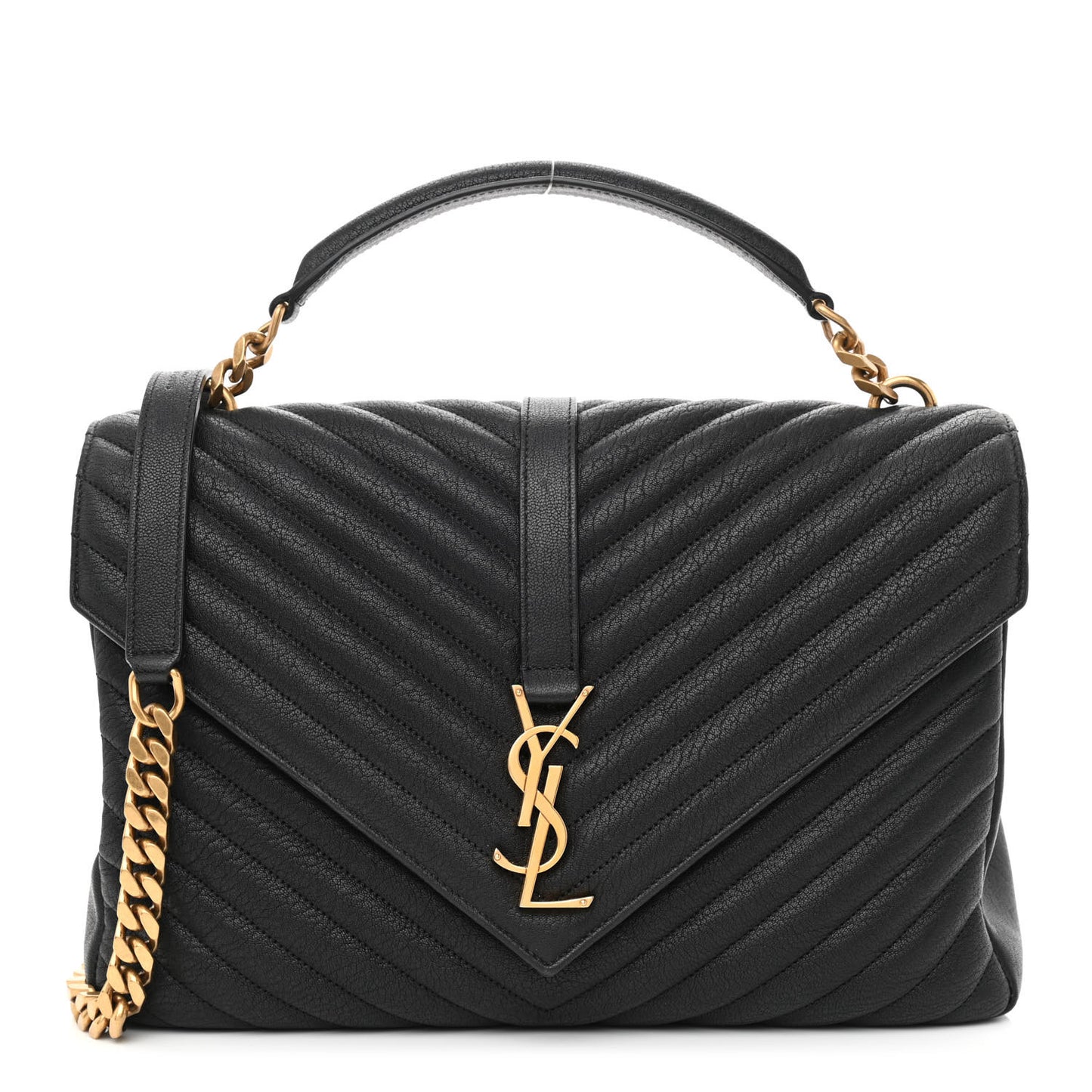 Sheepskin Matelasse Chevron Monogram Large College Satchel Black