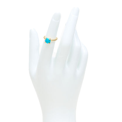 David Yurman 18K Yellow Gold Diamond Turquoise 7mm Chatelaine Ring 46 3.75 2 of 5