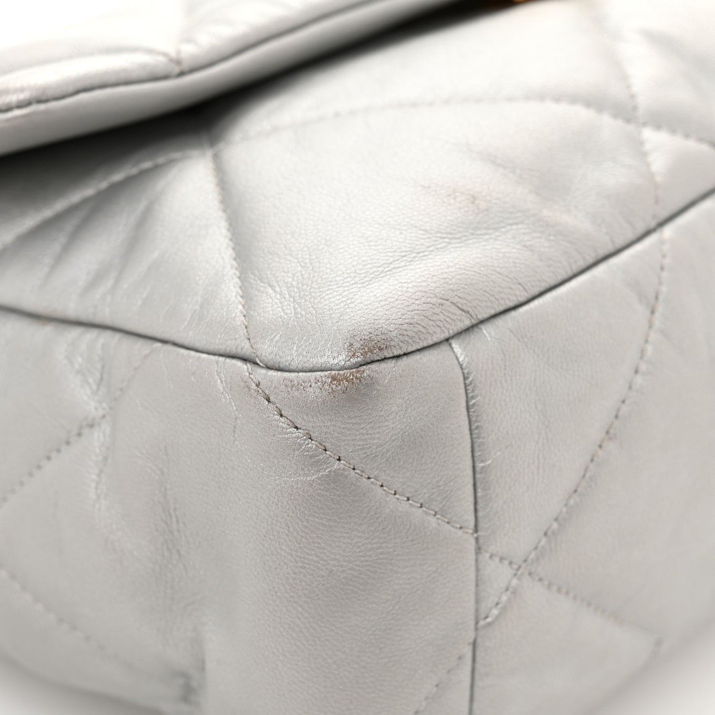 Metallic Goatskin Quilted Large Chanel 19 Flap Silver