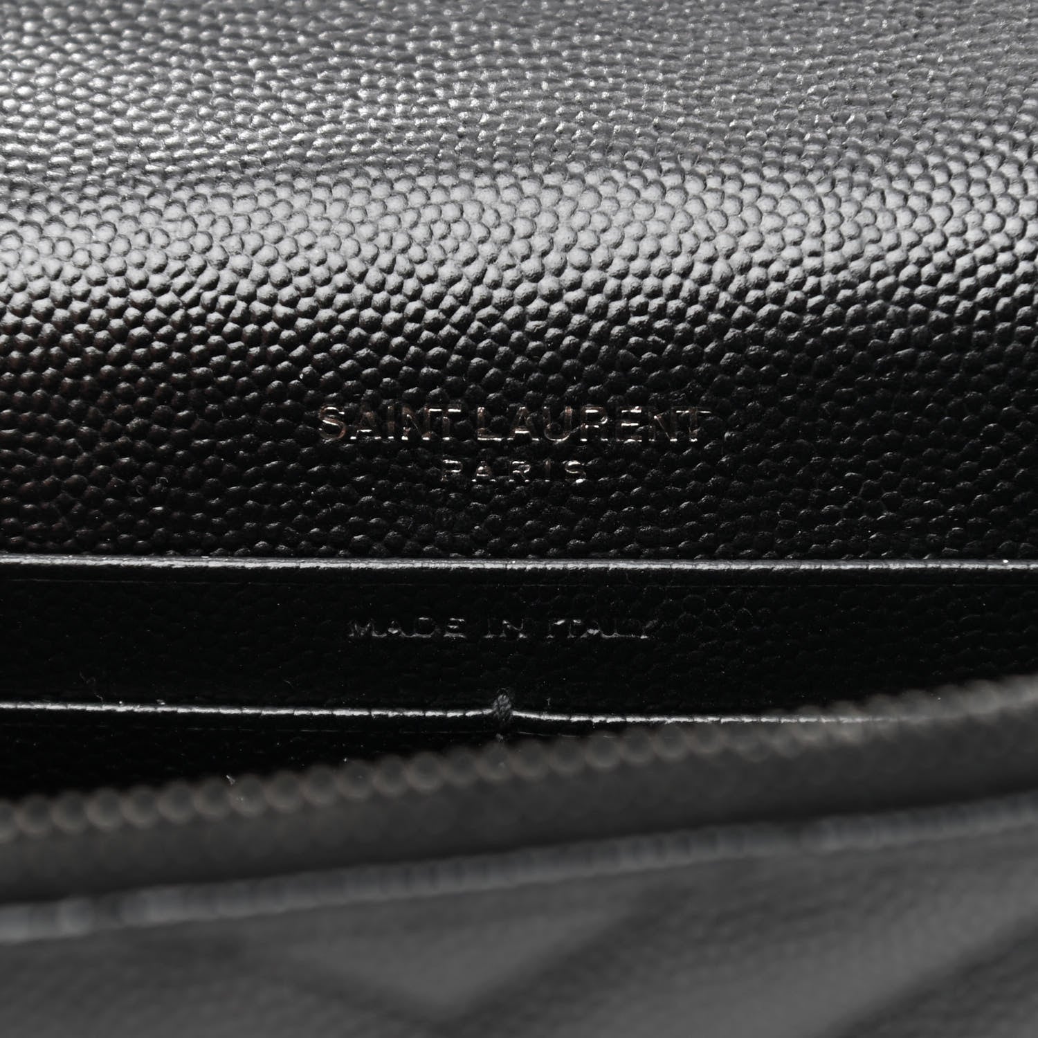Saint Laurent Grain De Poudre Matelasse Chevron Monogram Monochrome Envelope Chain Wallet Black 6 of 11