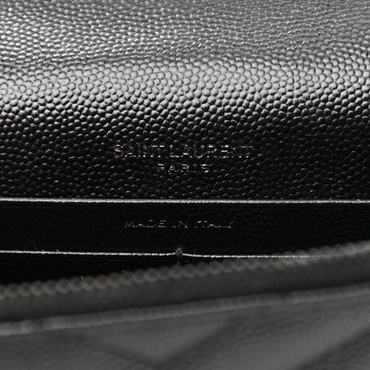 Saint Laurent Grain De Poudre Matelasse Chevron Monogram Monochrome Envelope Chain Wallet Black 6 of 11