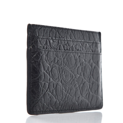 Saint Laurent Calfskin Crocodile Embossed Monogram Credit Card Case Black 3 of 7