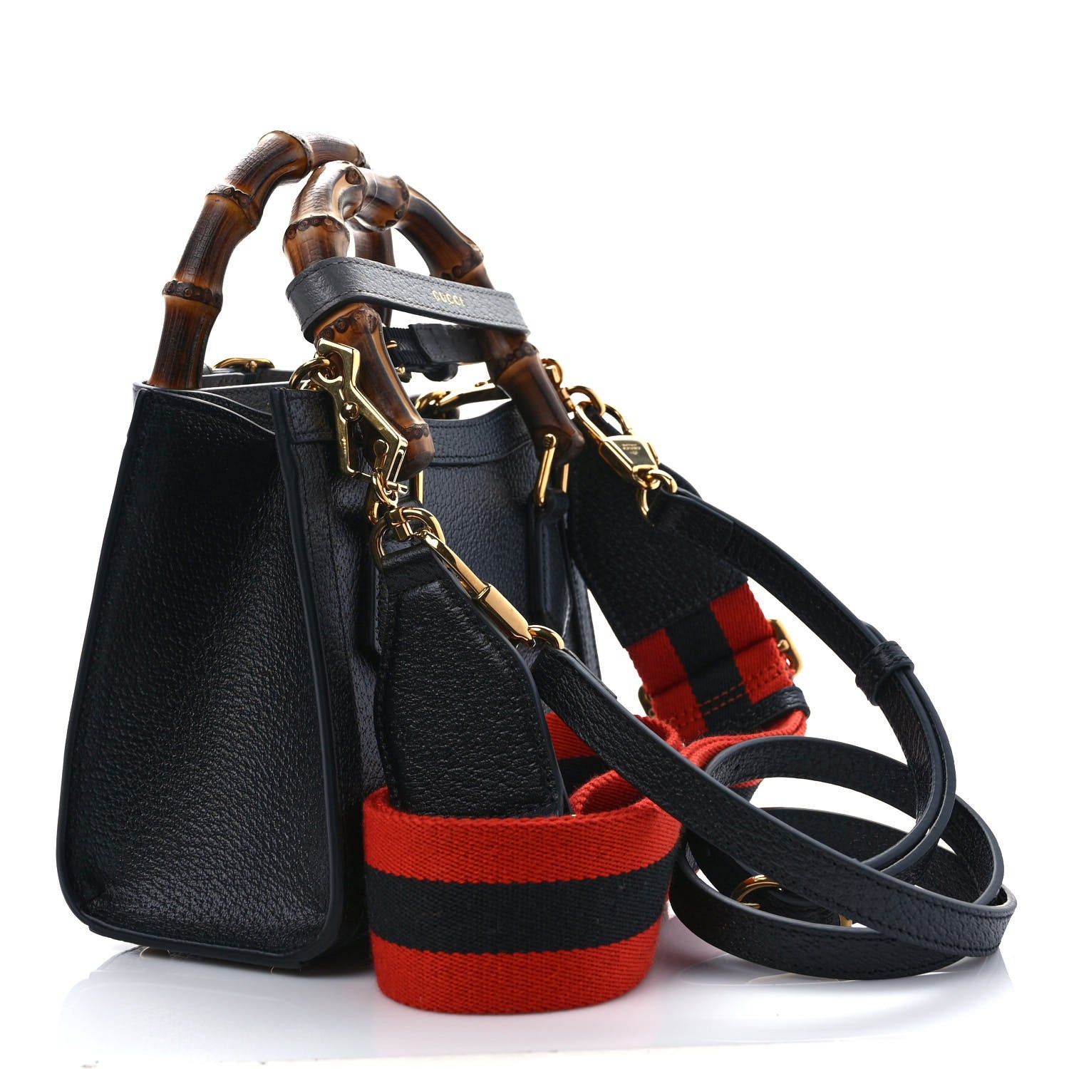Gucci Textured Dollar Calfskin Web Mini Diana Tote Bag Black 3 of 9