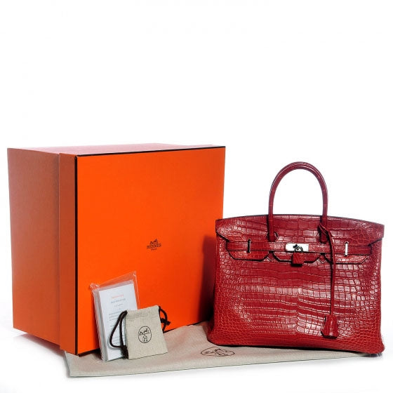 Hermes Matte Porosus Crocodile Birkin 35 Rouge H 5 of 5