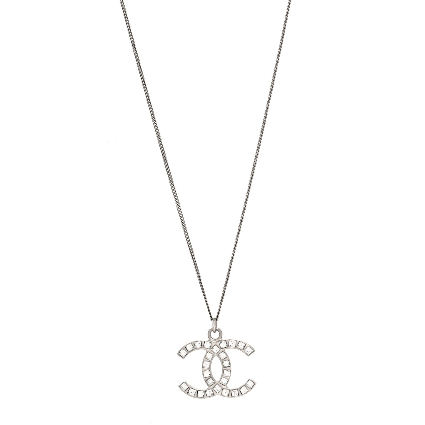 Baguette Crystal CC Necklace Silver