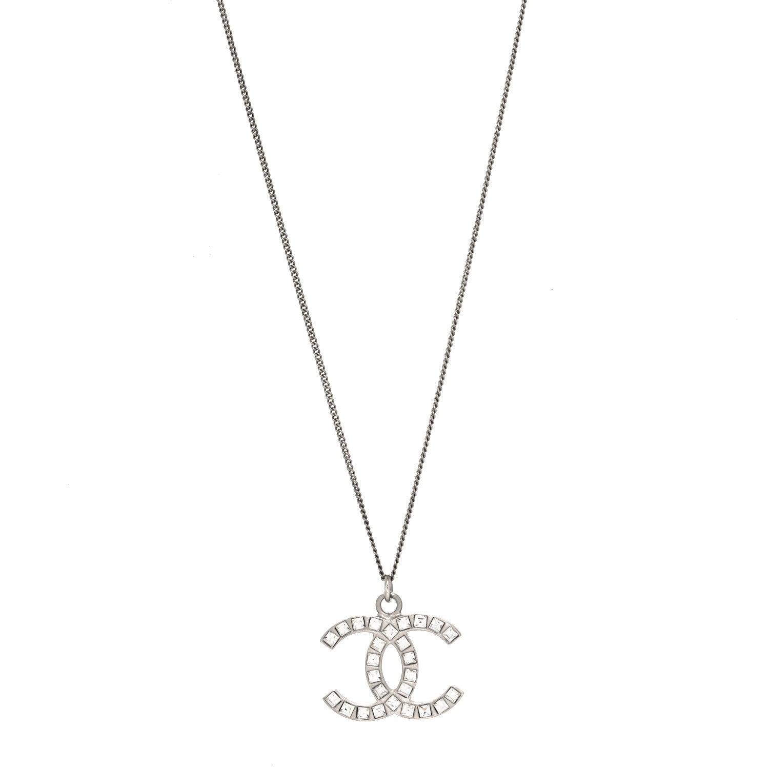 Chanel Baguette Crystal CC Necklace Silver 1 of 5