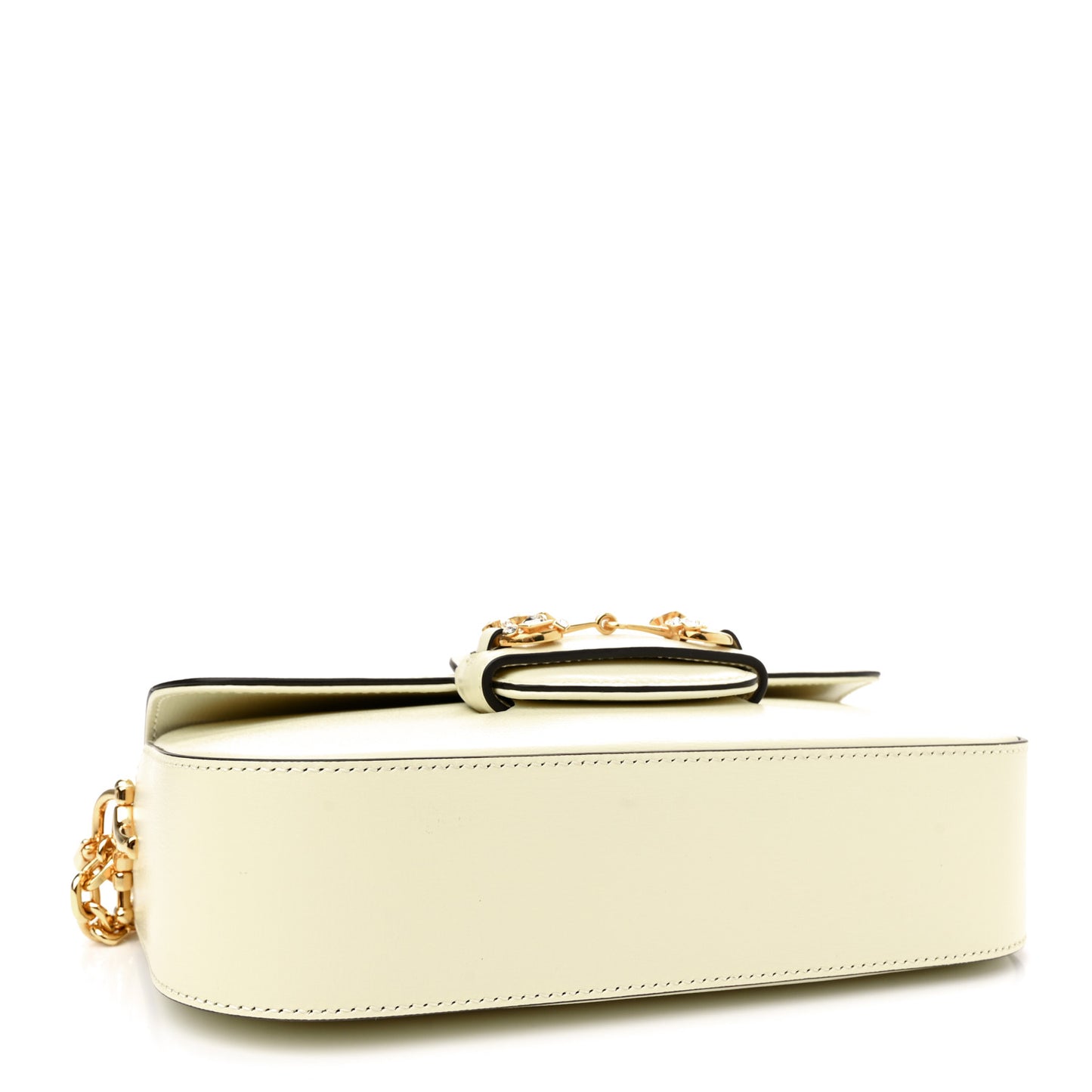 Azalea Calfskin Crystal Small Horsebit 1955 Chain Shoulder Bag White