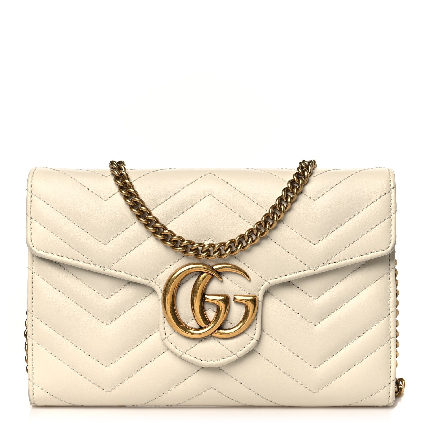 Gucci Calfskin Matelasse GG Marmont Chain Wallet Mystic White 1 of 9